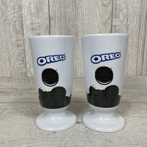 2 Oreo Cookie Milkshake Ceramic 7” Tall Mugs Cups Ice Cream Shake Nabisco GUC